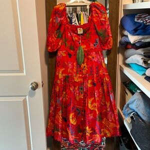 FARM Rio red good vibes midi dress sz L